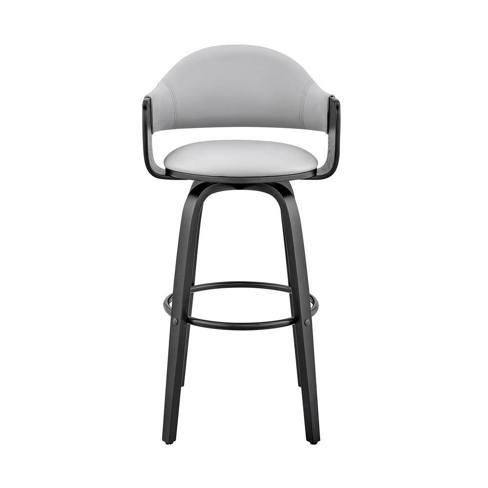 Armen Living Daxton 26 in Counter Height Swivel Stool w High Back Grey Faux Leather and Black Wood Finish LCDXBABLGR26