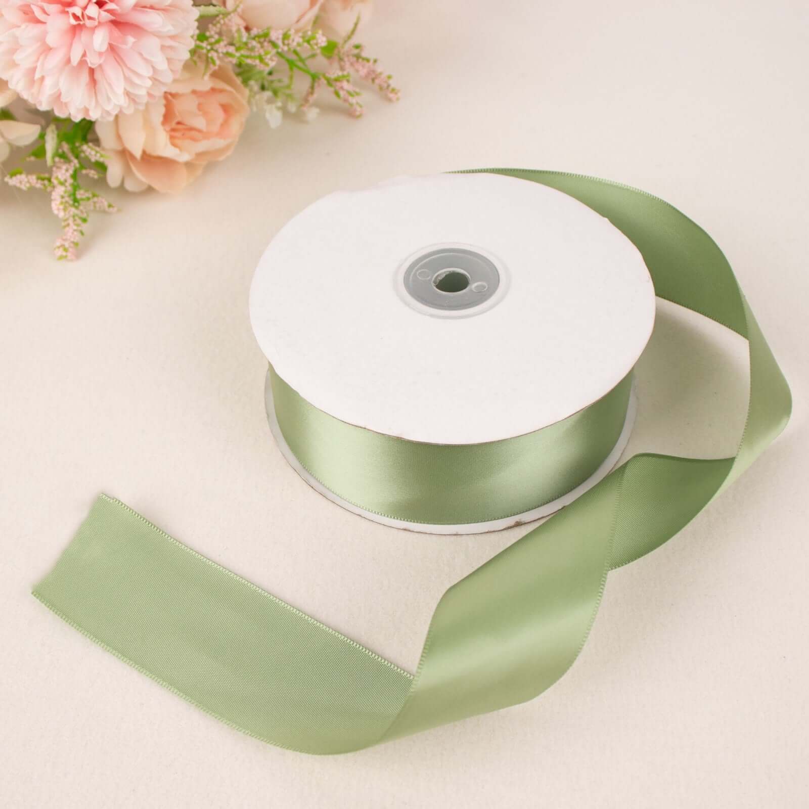 Sage Green Single Face Decorative Satin Ribbon 50 Yards 1.5