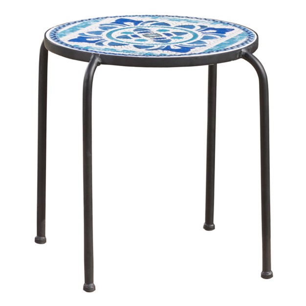 Skye Ceramic Tile Side Table Blue white Christopher Knight Home