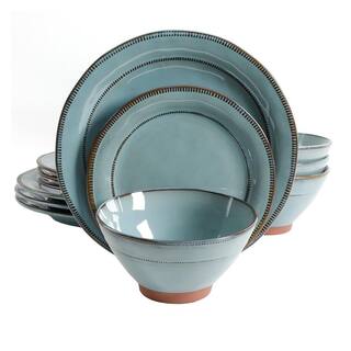 GIBSON elite Terranea 12-Piece CountryCottage Teal Terra Cotta Dinnerware Set (Service for 6) 985104993M