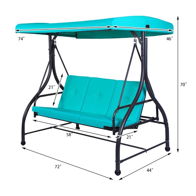 Costway Converting Outdoor Swing Canopy Hammock 3 Seats Patio Deck Furniture Turquoise