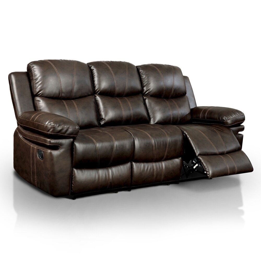 Eliv Transitional Brown Faux Leather 3 Piece Reclining Sofa Set with USB by Furniture of America