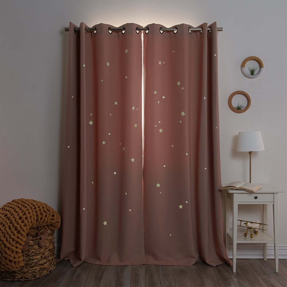 Aurora Home Keedle Doodle DIY Curtain Decoration Set with 2 Blackout Curtains and Glow in the Dark Star Stickers