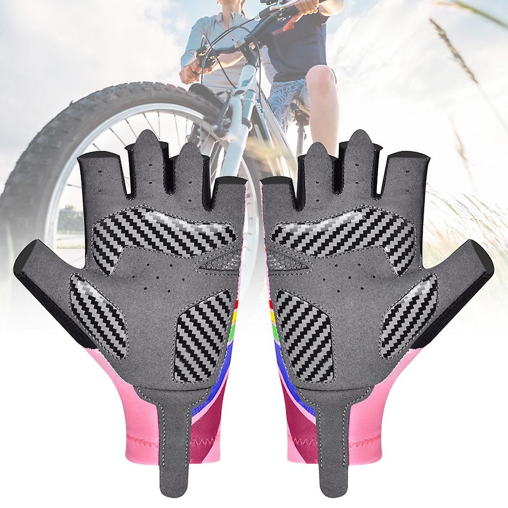 Outdoor Sport Children Bike Cycling Gloves Half Finger Silicone Pad Accessory For Kid(pink L)