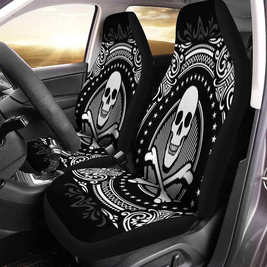 Set Of 2 Car Seat Covers Skull Crossbones And Ornate Spades Pirate Pattern Celtic Society Universal Auto Front Seats Protector Fits