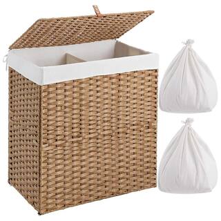 110L Rattan Laundry Basket Hamper with 2 Removable Liner Bags Natural hamper-133