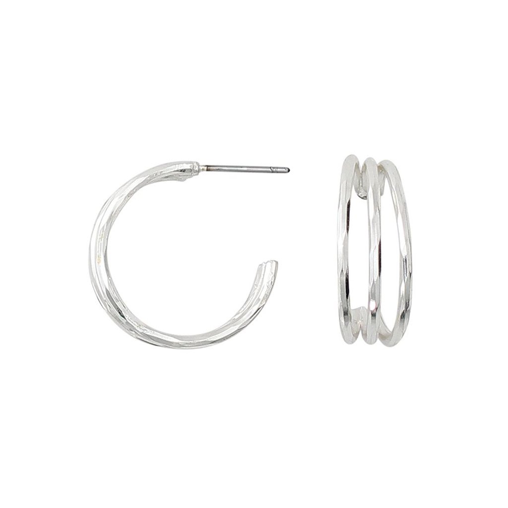 Periwinkle by Barlow  .75' Silver Three Row Hoops Earrings