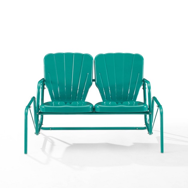 Ridgeland Outdoor Metal Loveseat Glider Turquoise Crosley