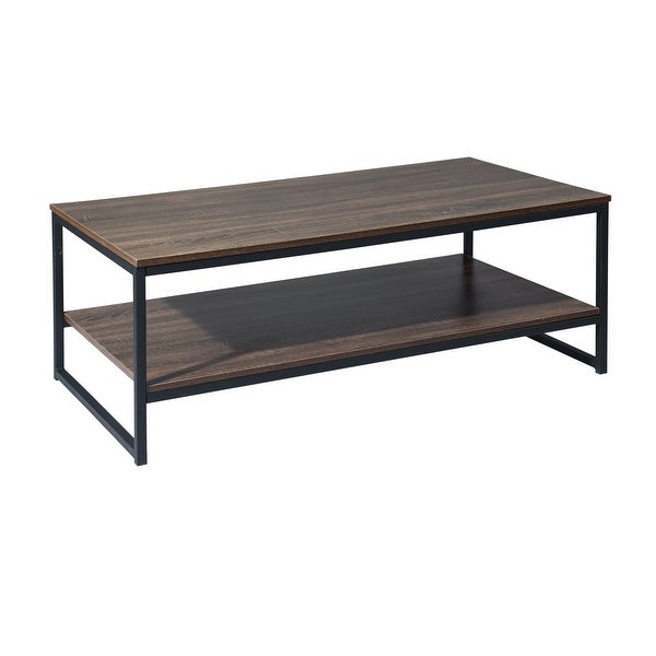 Retro Wood Coffee Table with Storage Shelf and Metal Frame