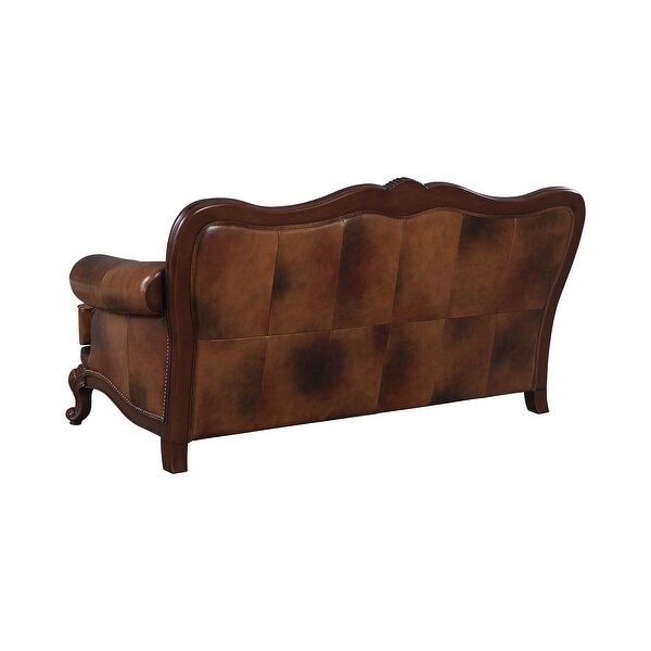 Wood and Leather Sofa in Warm Brown Finish