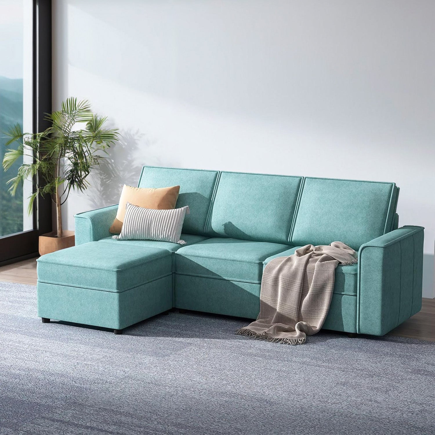 Velvet Convertible Sectional Sofa 4 Seat Sofa Couch L Shaped with Storage, Chaise