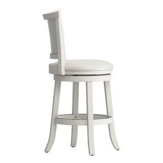 CORLIVING Woodgrove 25 in. Counter Height White Wood Swivel Bar Stools with White leatherette Seat and Backrest (Set of 2) DWG-114-B