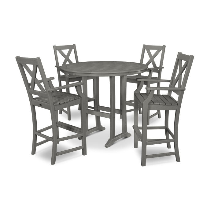 Polywood Braxton 5-Piece Nautical Trestle Arm Chair Bar Set PWS513-1