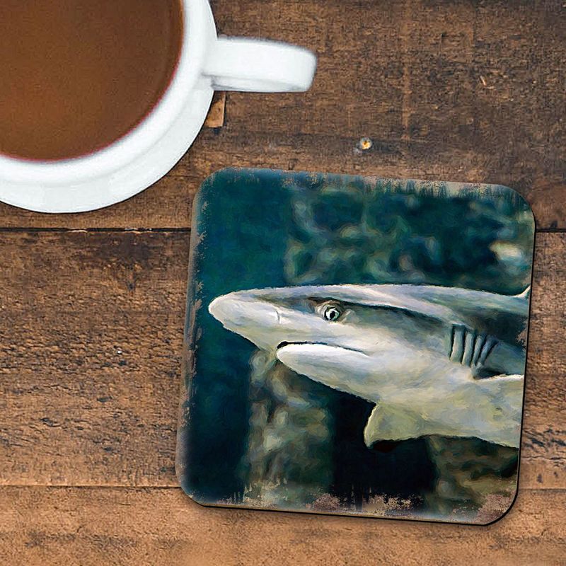 Shark Coastal Wooden Cork Coasters Gift Set of 4 by Nature Wonders