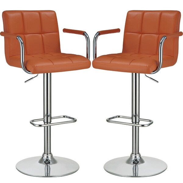 Modern Orange Leatherette Adjustable Swivel Stool with Chrome Pedestal Base