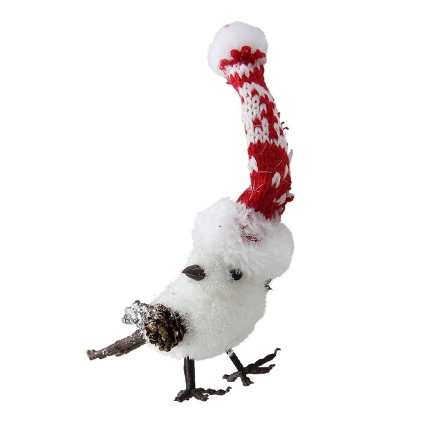 4.75 Winter Bird in Nordic Hat with Twig Legs and Wings Christmas Decoration