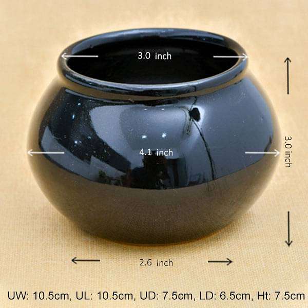 3 inch (8 cm) Handi Shape Round Ceramic Pot (Black) (set of 3)