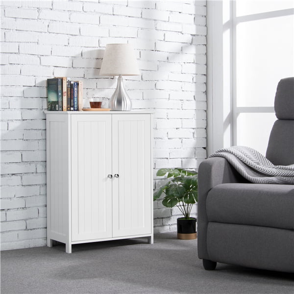 Alden Design Contemporary Storage Cabinet with 2 Doors and 2 Adjustable Shelves, White