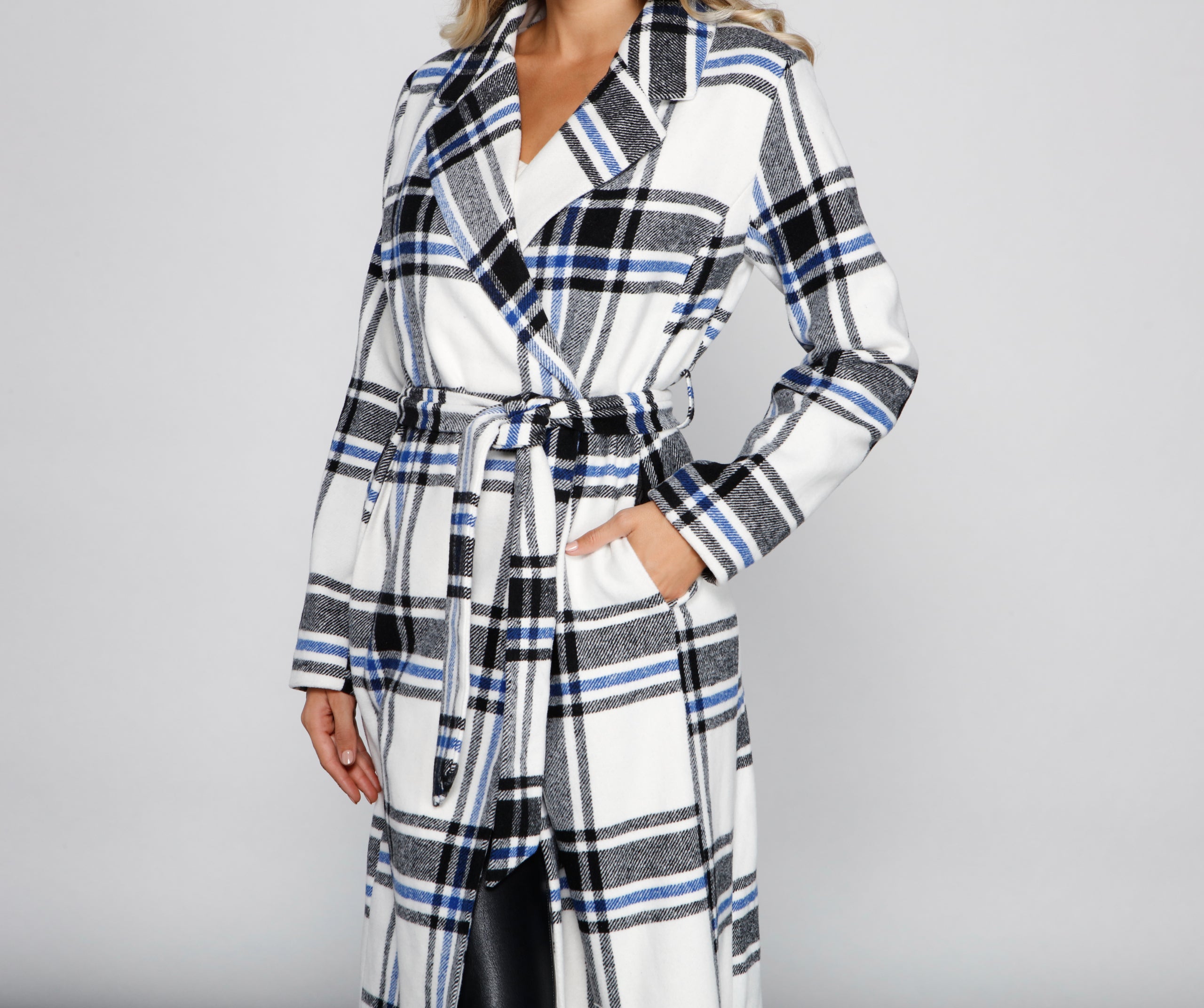 Polished In Plaid Belted Trench Coat