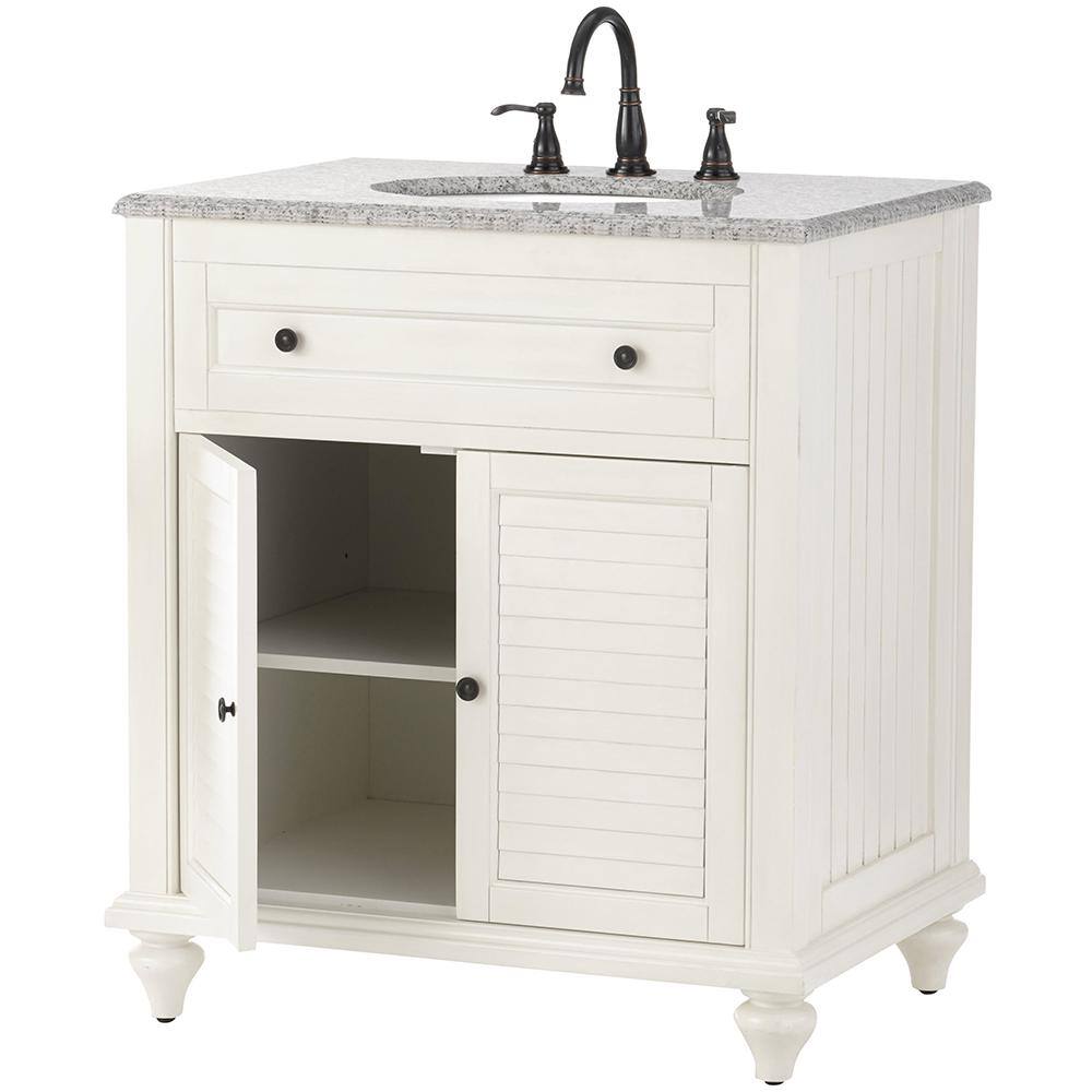 Home Decorators Collection Hamilton Shutter 31 in. W x 22 in. D Bath Vanity in Ivory with Granite Vanity Top in Gray 10806-VS31H-DW