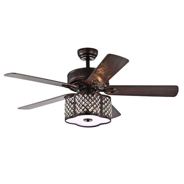 Gracewood Hollow Inouye 52-inch Rustic Bronze Ceiling Fan with 5-light Caged Crystal Drum Shade Shopping - The Best Deals on Ceiling Fans | 35202954