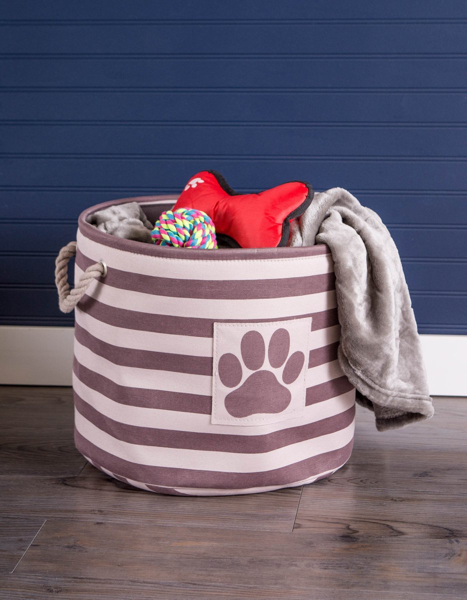 Bone Dry Striped Round Dog Storage Bin