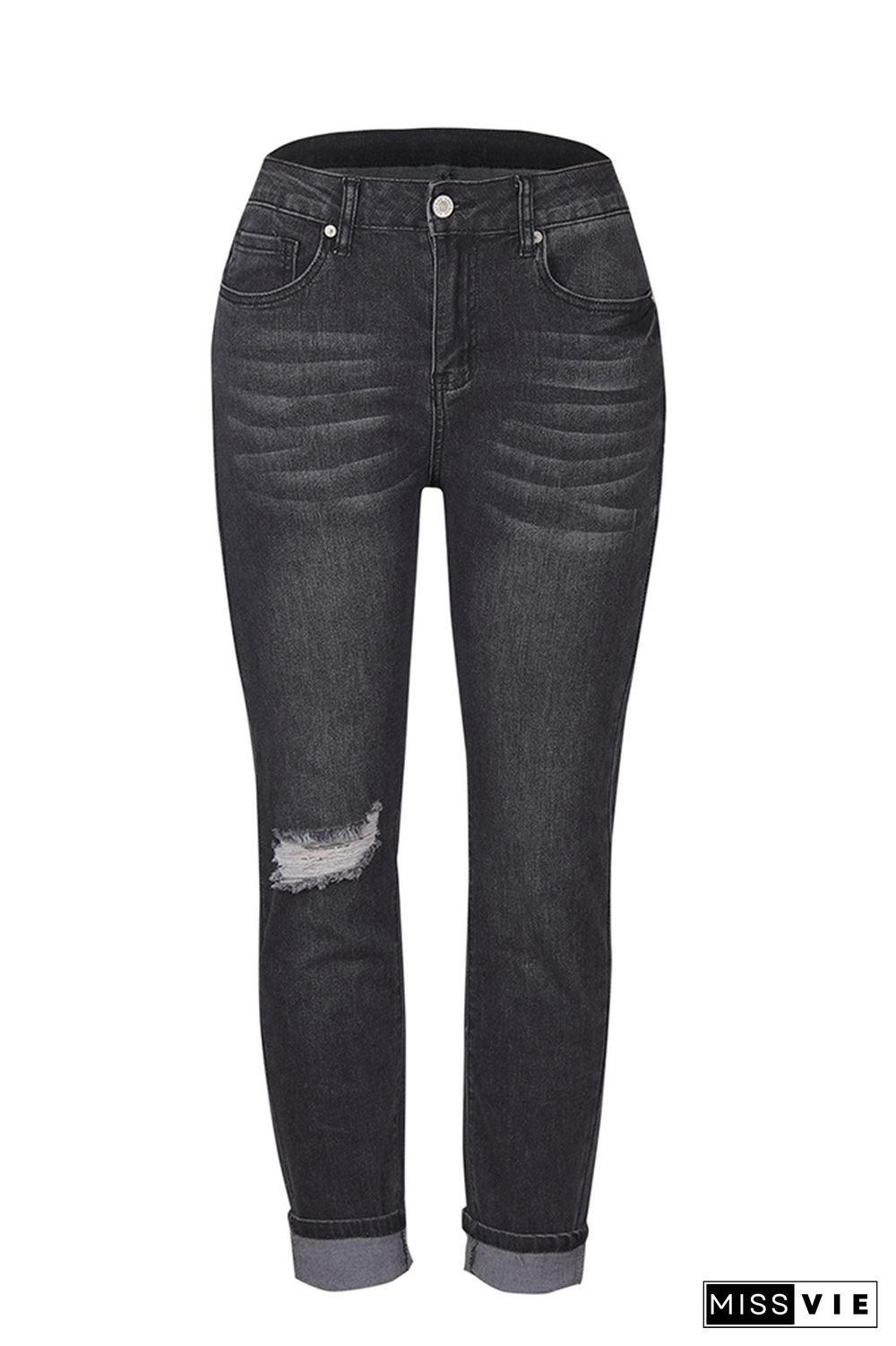 Ripped Mid Waist Jeans Wholesale