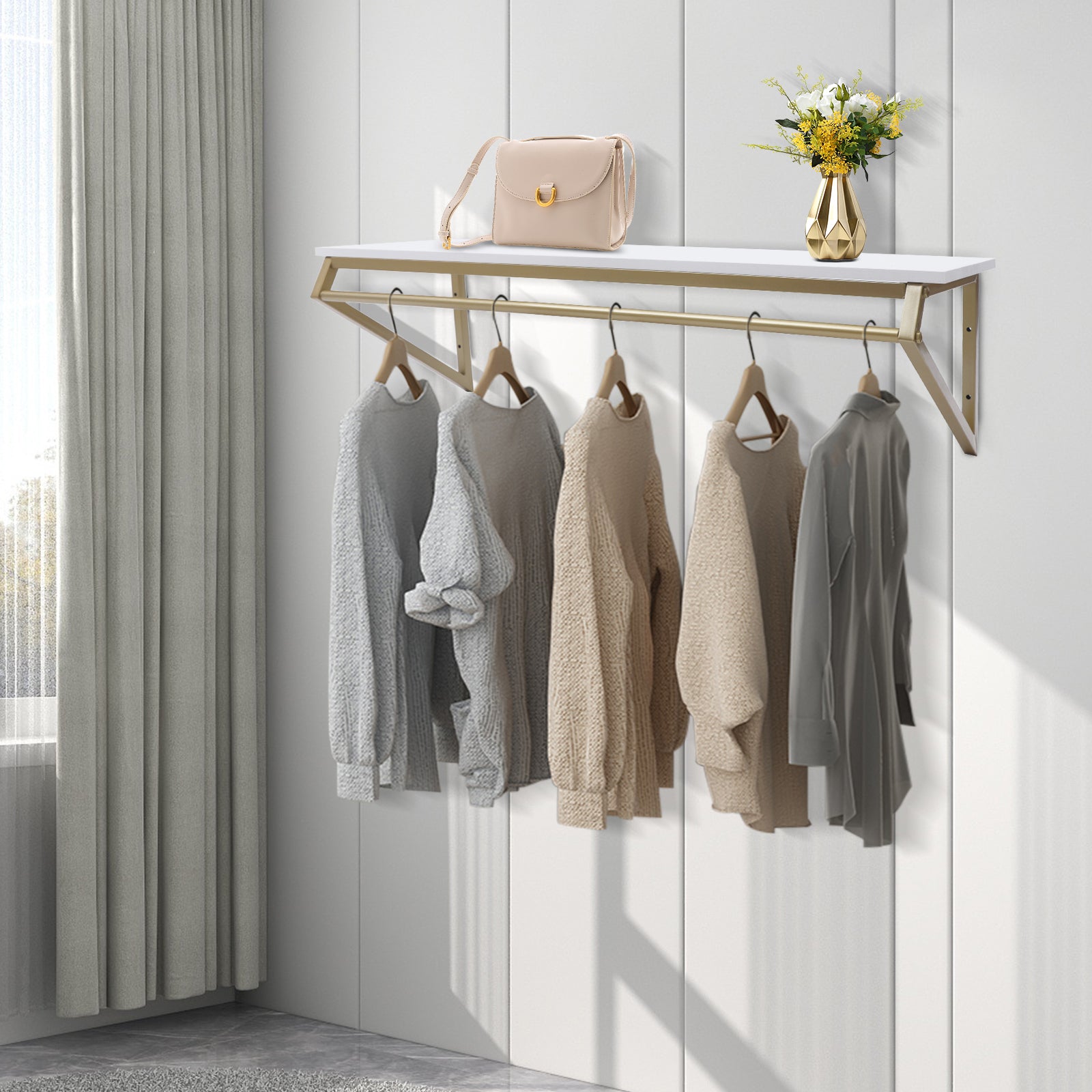 Miumaeov Modern Gold Clothe Rack Storage Display Garment Wall-Mounted Clothes Hanger Store Rack