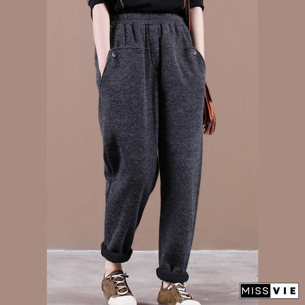 Modern spring wild pants plus size dark gray Work Outfits elastic waist pockets casual pants