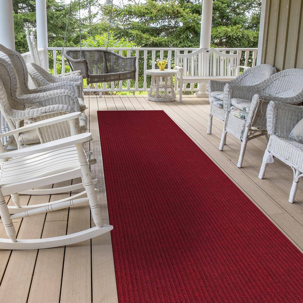 Sweet Home Stores 2 ft. W x 16 ft. L Red Ribbed Waterproof Non-Slip Rubber Back Solid Runner Rug Polypropylene Garage Flooring SH-SRT700-2X16