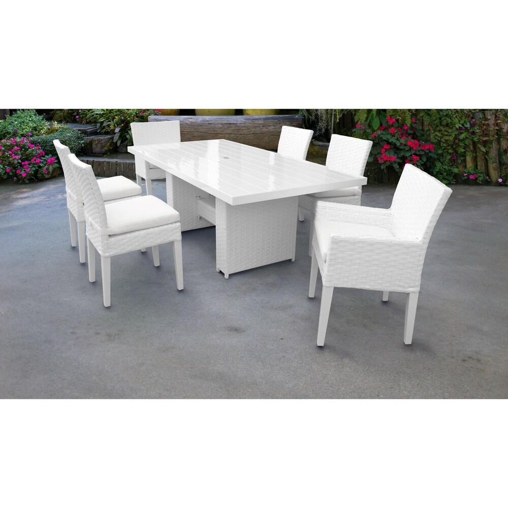 Monaco Rectangular Outdoor Patio Dining Table with with 4 Armless Chairs and 2 Chairs w/ Arms