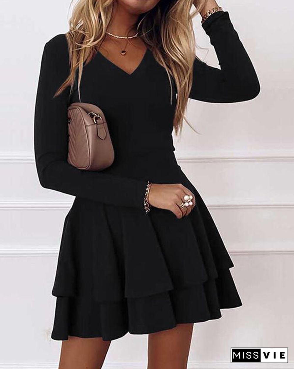 Solid Long Sleeves A-line Above Knee Elegant Mini Dresses