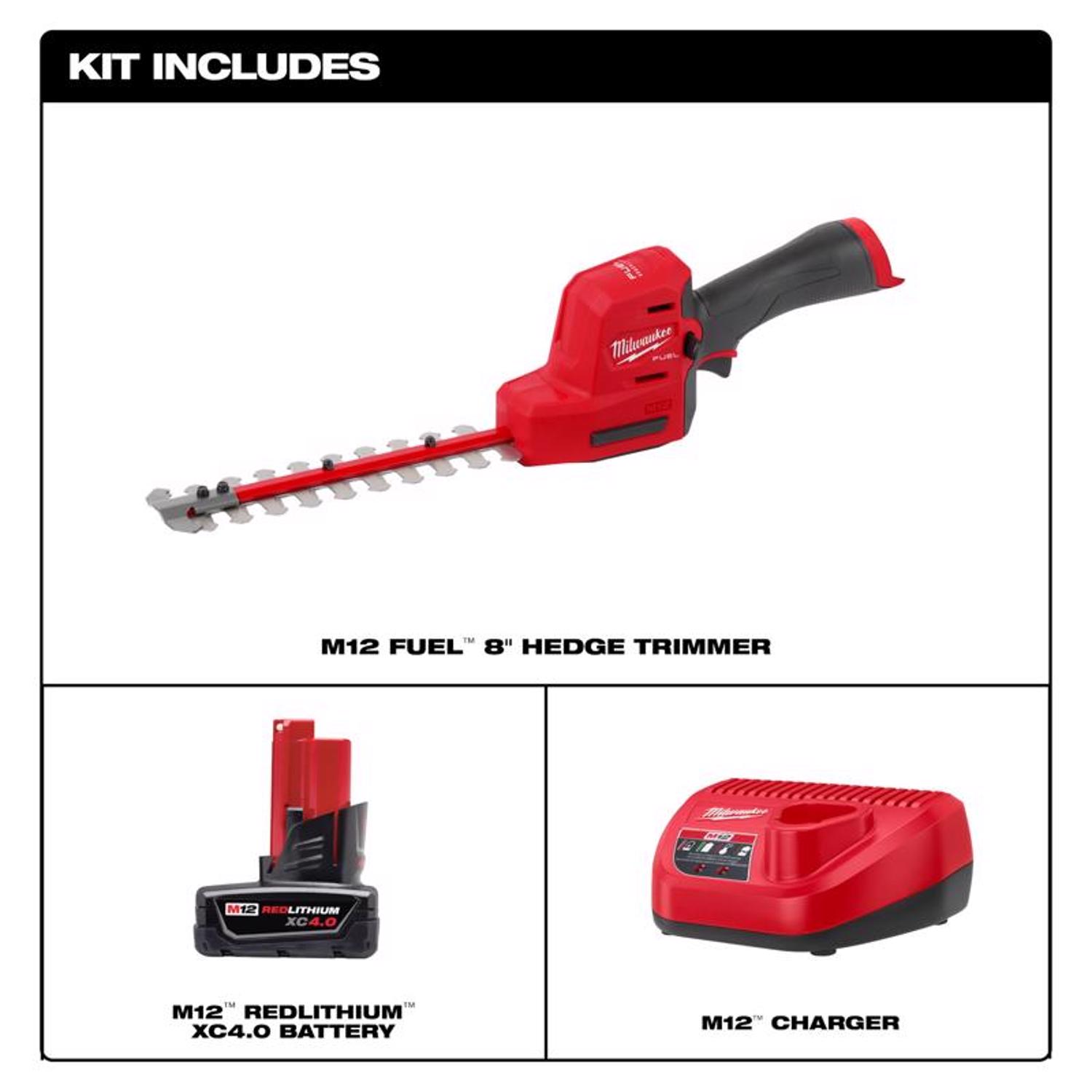 MW M12 FUEL 2533-21 8 in. 12 V Battery Hedge Trimmer Set Kit (Battery \u0026 Charger)