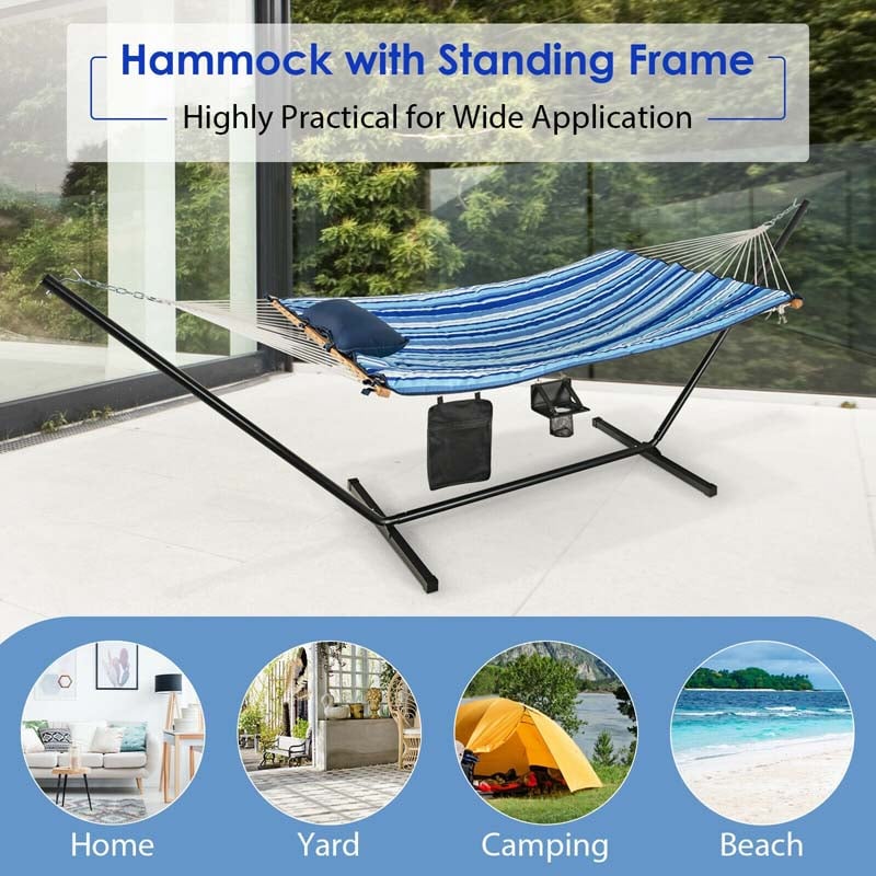 Hammock Chair Stand Set Cotton Swing with Pillow & Cup Holder