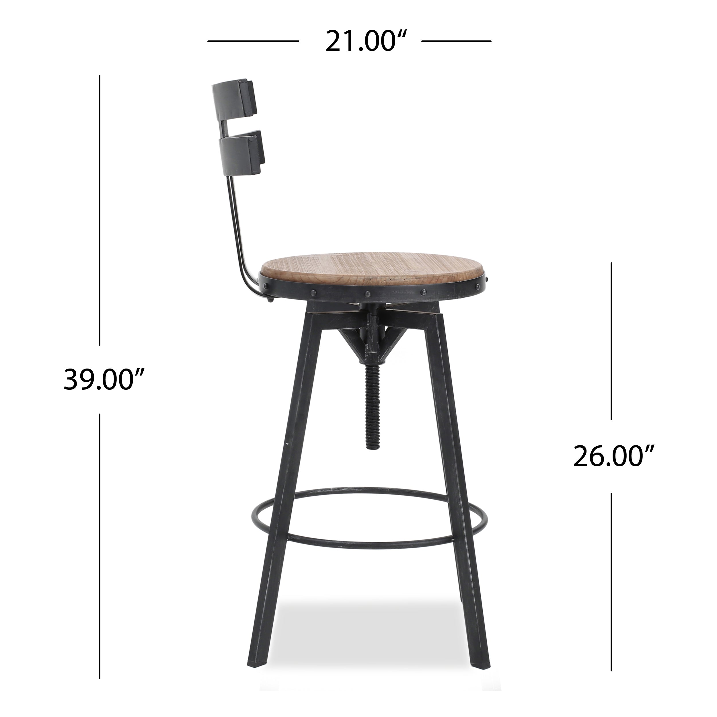 Poe Black Brush Silver Firwood Adjustable Barstool