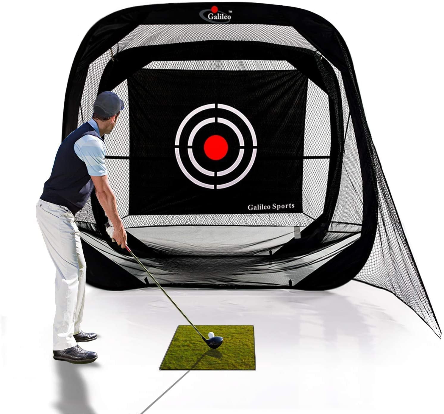 Galileo Golf Hitting Nets Training Aids Portable Driving Range Golf Practice Net Cage for Backyard Driving Indoor Use with Target 7’(W) x7’(H) x4’(D) GG-006