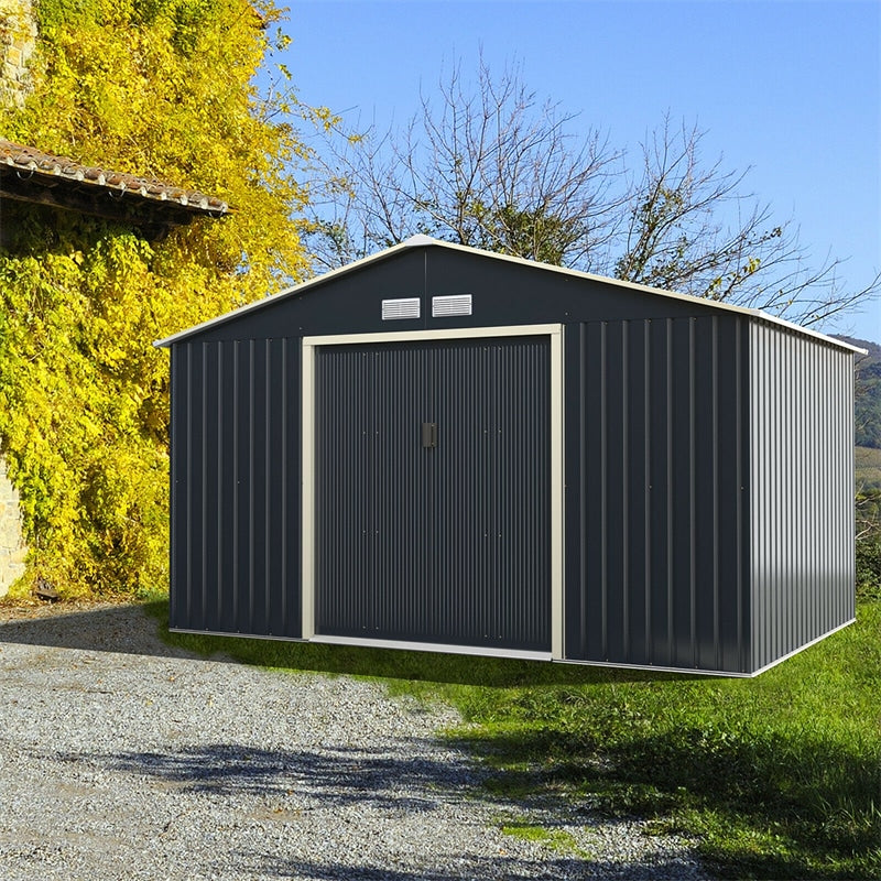 11 x 8 FT Large Outdoor Metal Storage Shed with 4 Air Vents & Sliding Double Lockable Doors, Backyard Tool Shed Garden Storage House