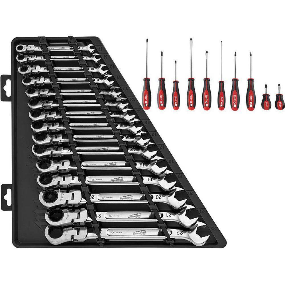 MW 144-Position Flex-Head Ratcheting Combination Wrench Set Metric with Screwdriver Set (25-Piece) 48-22-9513-48-22-2710