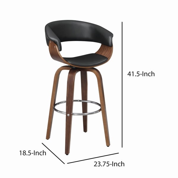 Leatherette Wooden Swivel Bar Stool with Spider Legs， Brown and Black