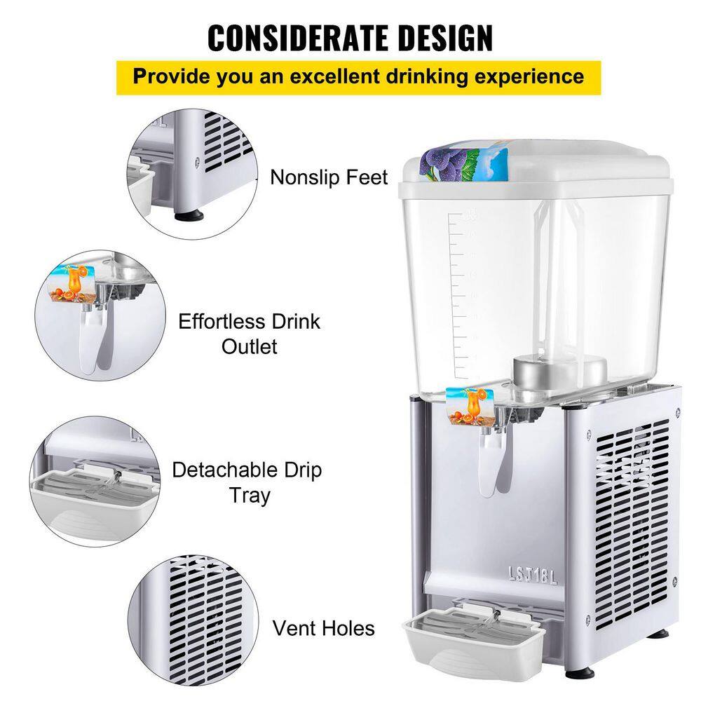 VEVOR Commercial Beverage Dispenser 4.8 Gal. 18L 1 Tanks Drink Dispenser 200W Stainless Steel Juice Dispenser 110V YLJHSLYJ18LX1DG01V1