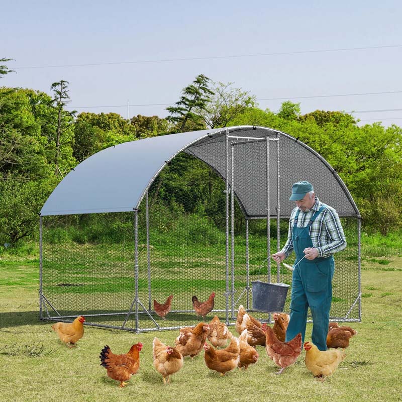 6.2 FT Large Metal Chicken Coop Walk-in Dome Poultry Cage Hen Run House Rabbits Habitat Cage with Cover