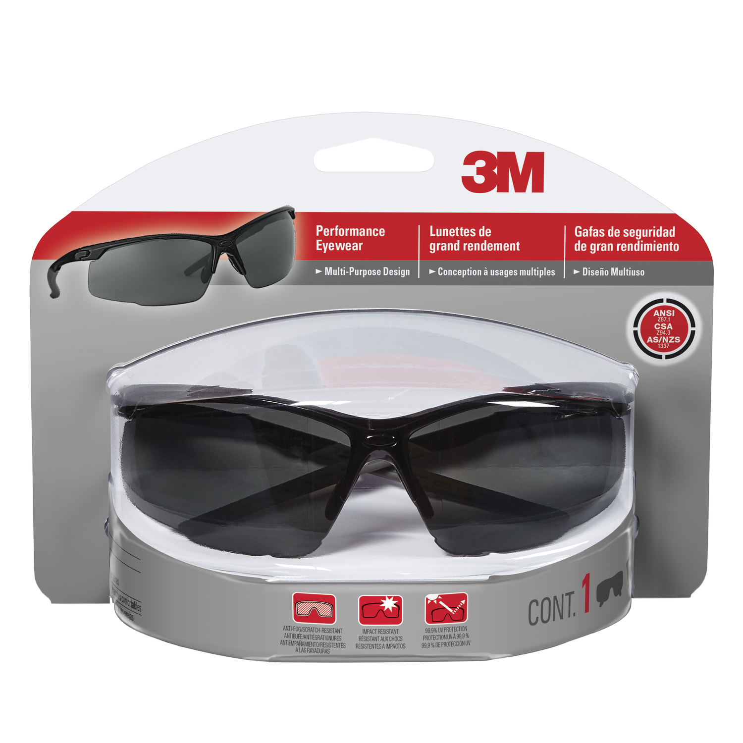 3M Anti-Fog Safety Glasses Gray Lens Black Frame 1 pc