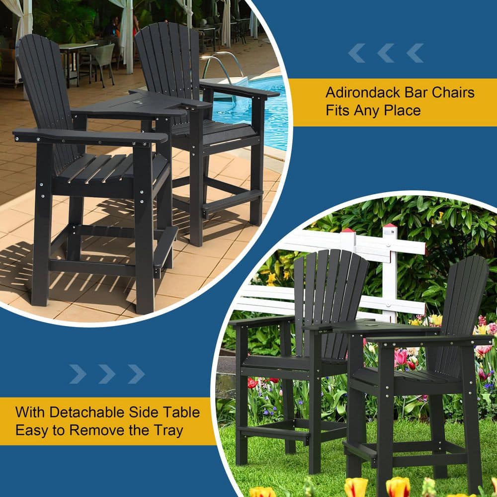 All-Weather HDPE Plastic Outdoor Bar Stools with Removable Umbrella Hole Table in Black (2-Pack) X-BC-HE01-BK