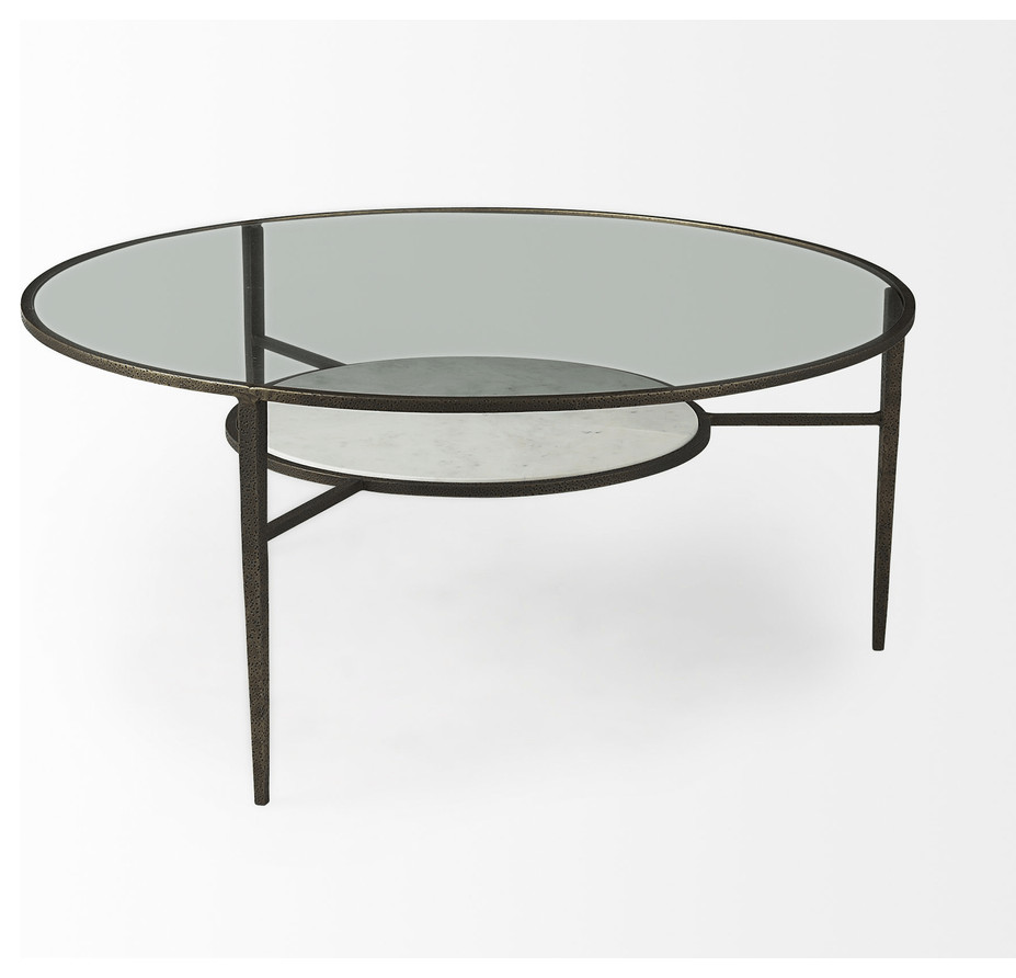 Iron Glass And Marble Round Coffee Table   Contemporary   Coffee Tables   by HomeRoots  Houzz