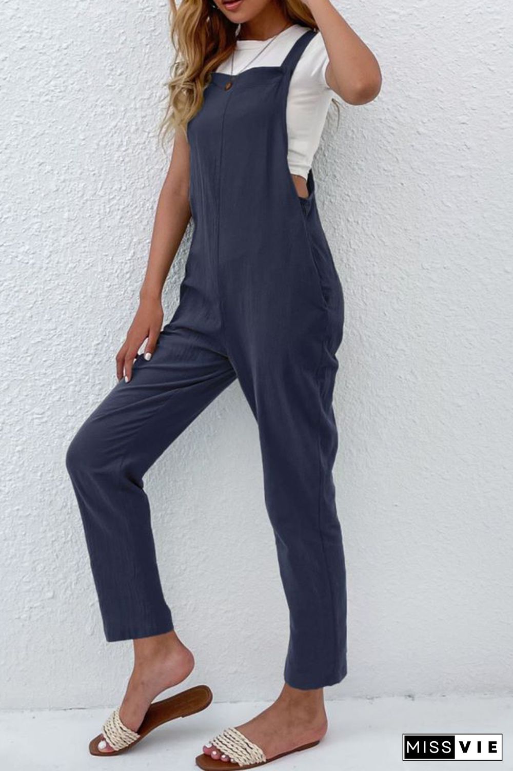 Solid Color Pocket Jumpsuit Wholesale