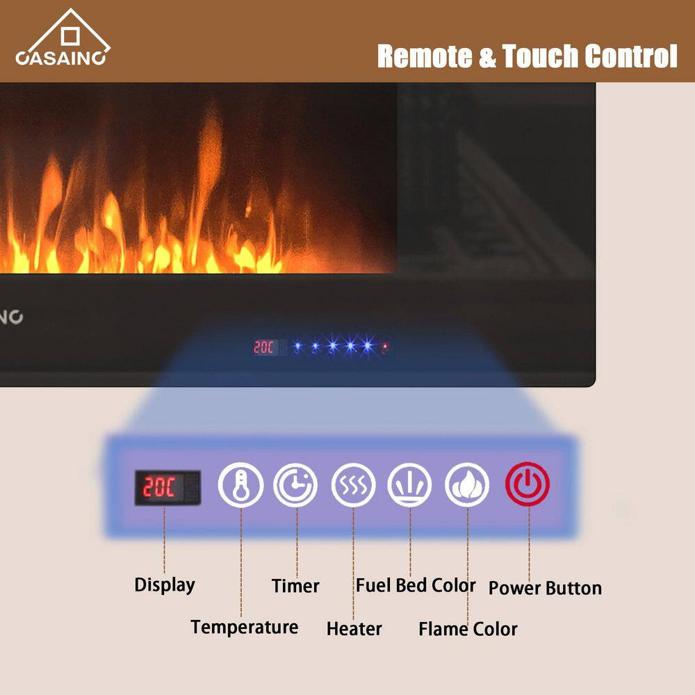 CASAINC 42 in. Black Toughened Wall Mounted Electric Fireplace Winter Home Decor VL-WF-WM42