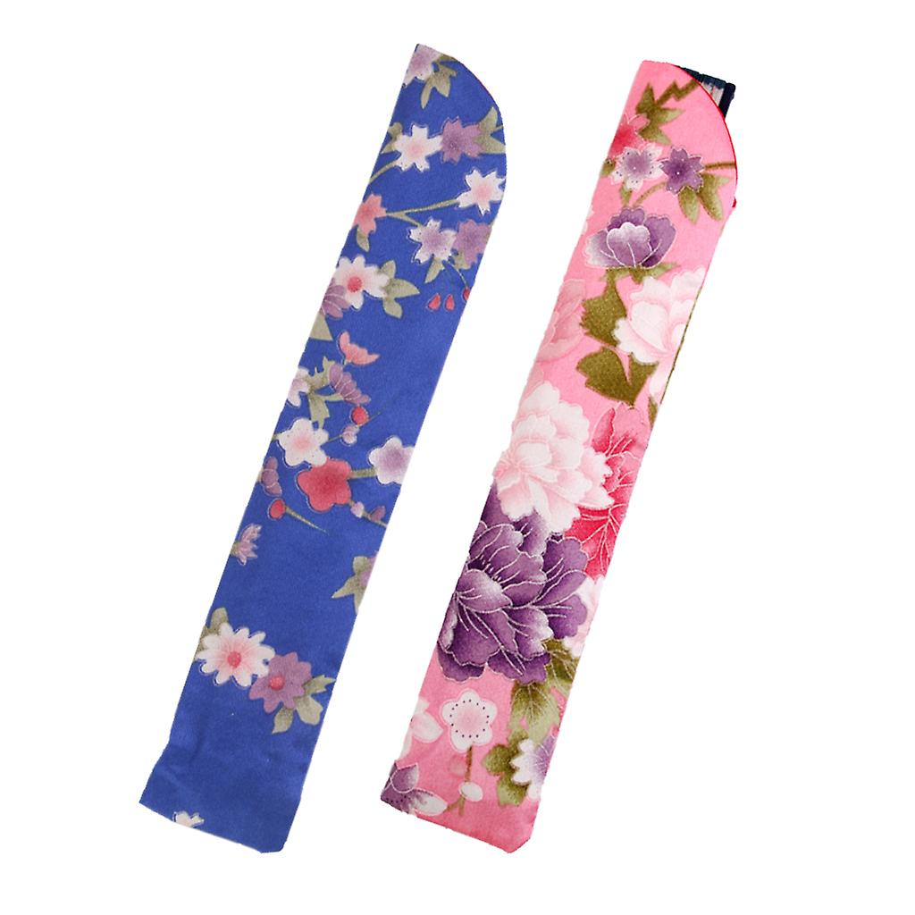 2packs Floral Printed Hand Folding Fan Bag Holder Protector Pouch Non-woven