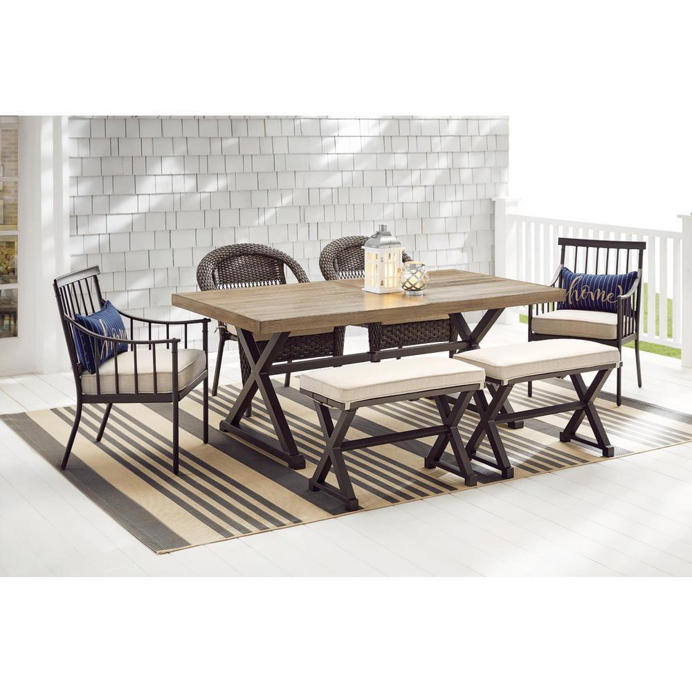 StyleWell Mix and Match 72 in Rectangular Metal Outdoor Dining Table with Farmhouse Trestle Base and Tile Tabletop