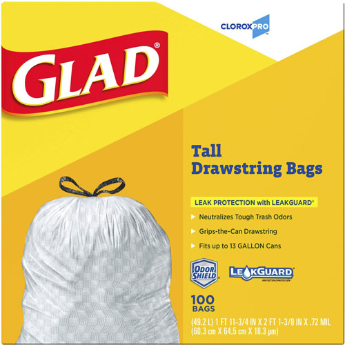 Clorox Glad ForceFlex Tall Kitchen Drawstring Trash Bags | 13 gal， 24