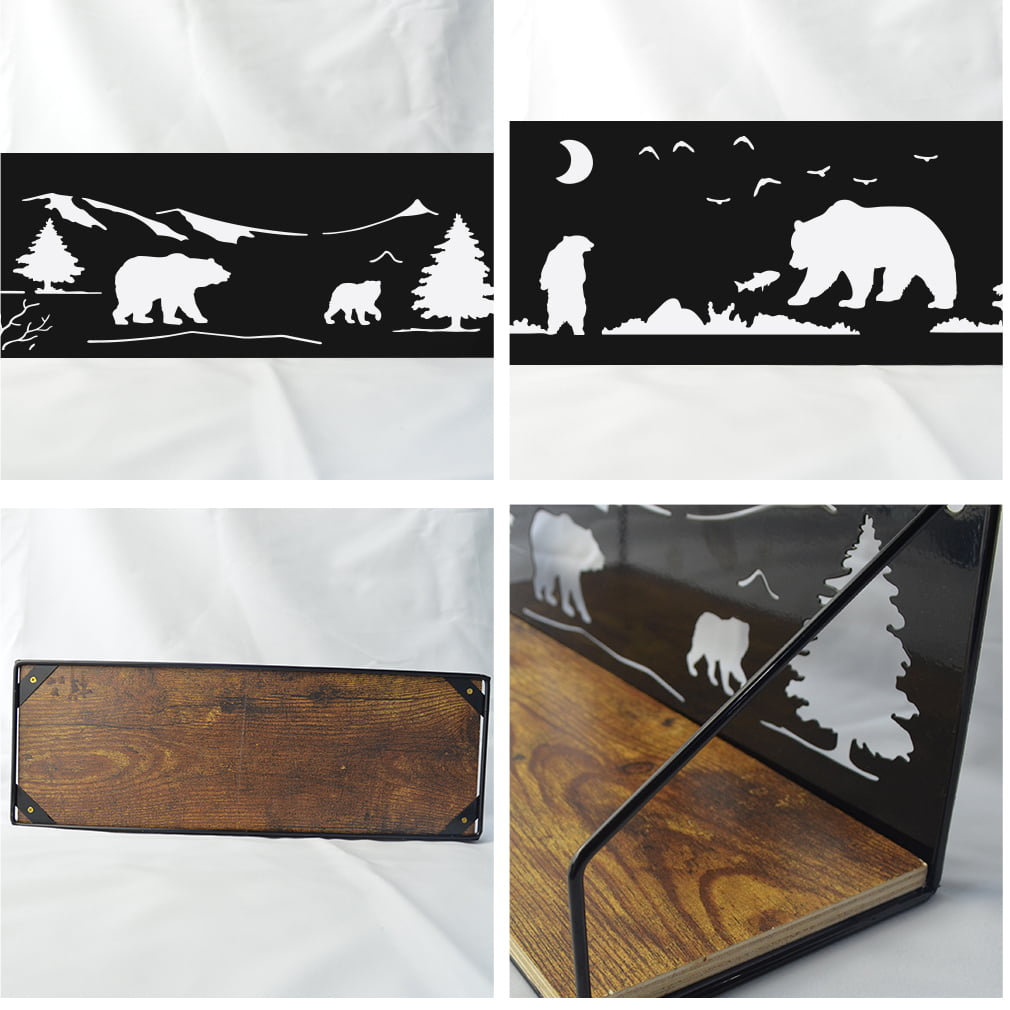 Floating Wall Shelves Set of 2, Black Rustic Iron Wall Shelf with Unique Adorable Bears Cutouts for Bathroom Cabin Lodge Bedroom Kitchen Living Room Nursery